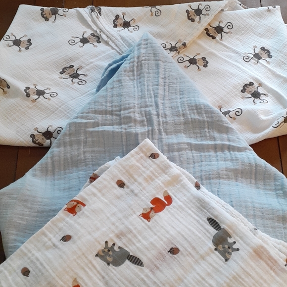 Lot of 3 Muslin Swaddle Blankets,Baby Boy,Blue - Picture 3 of 10